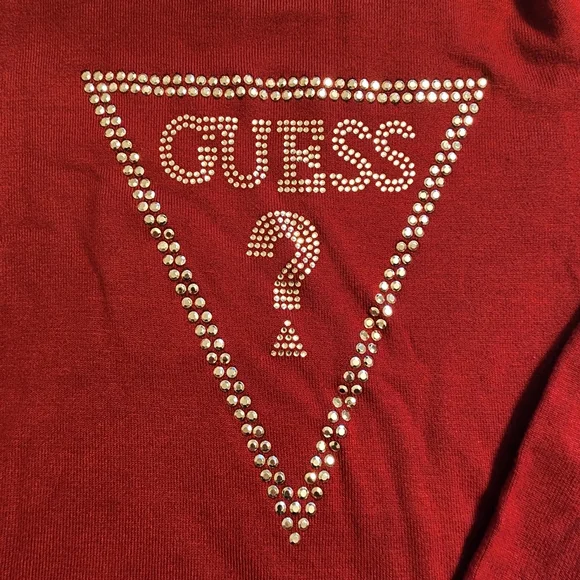 Guess Deep Red Rhinestone Embellished Sweater - Picture 2 of 3